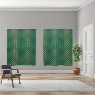 Peacock Feathers Pattern in Emerald Green and Gold Blackout Curtains