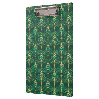 Peacock Feathers Pattern in Emerald Green and Gold Clipboard