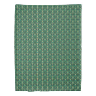 Peacock Feathers Pattern in Emerald Green and Gold Duvet Cover