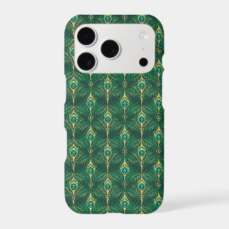 Peacock Feathers Pattern in Emerald Green and Gold iPhone 17 Pro Case