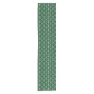 Peacock Feathers Pattern in Emerald Green and Gold Short Table Runner
