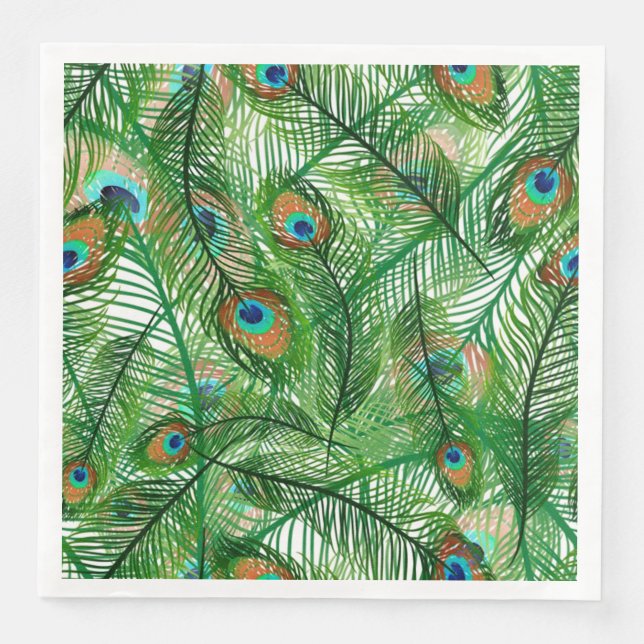 peacock feathers pattern paper dinner napkins (Front)