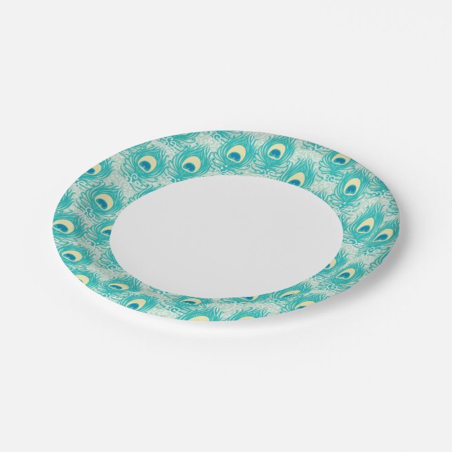 Peacock feathers pattern paper plates (Angled)