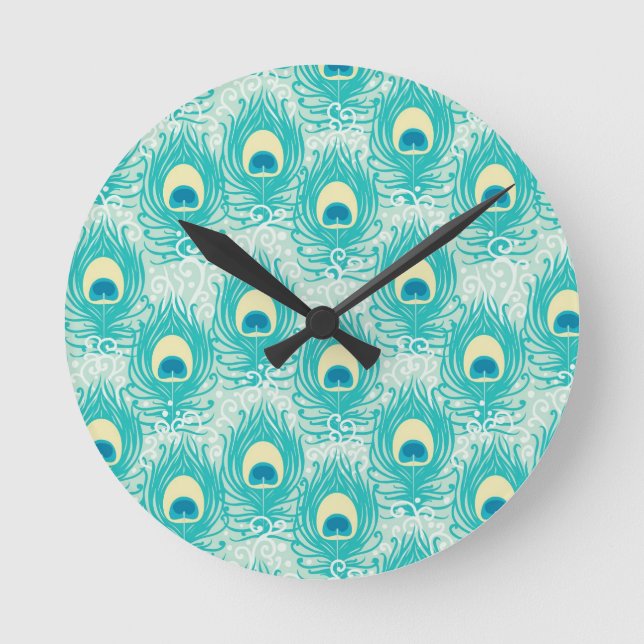 Peacock feathers pattern round clock (Front)