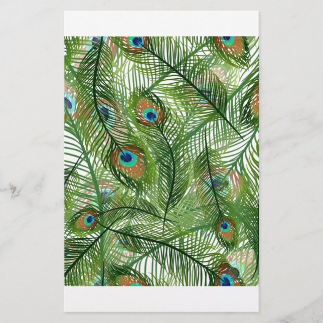 Peacock feathers pattern stationery (Front)