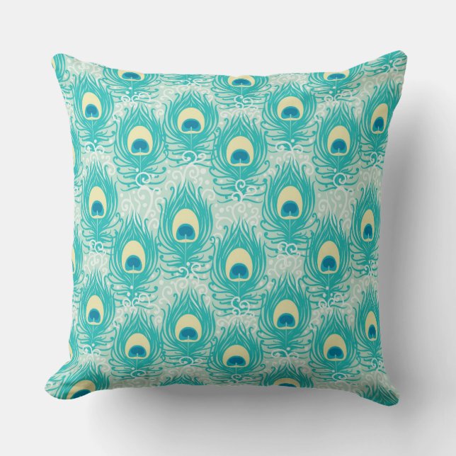 Peacock feathers pattern throw pillow (Front)