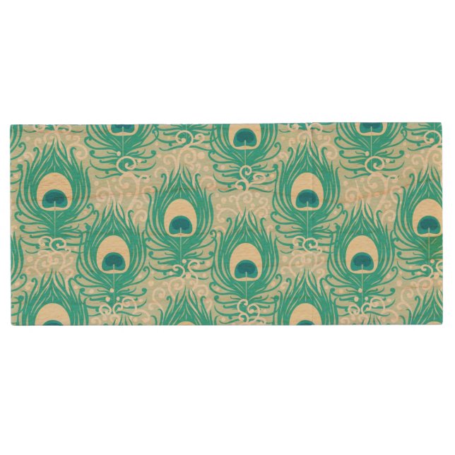 Peacock feathers pattern wood flash drive (Front)