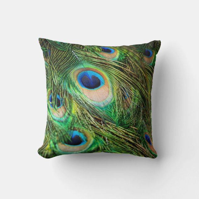 Peacock feathers. Peafowl macro photo. Throw Pillow (Front)