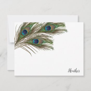 Peacock Feathers Personalized Flat Note Cards by AJsGraphics at Zazzle
