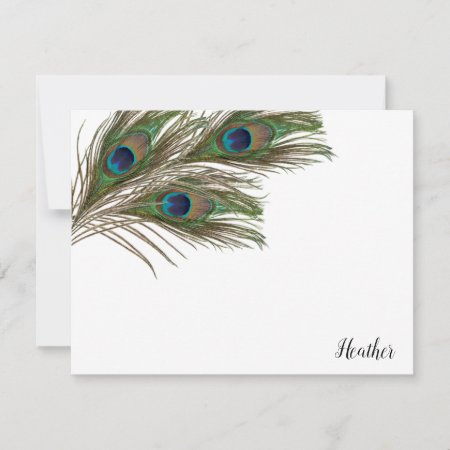 Peacock Feathers Personalized Flat Note Cards
