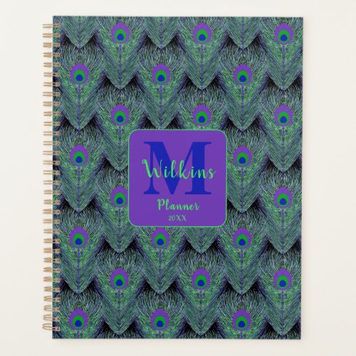 Peacock Feathers Personalized Monogram Planner