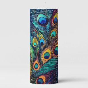 Peacock Feathers Pillar Candle