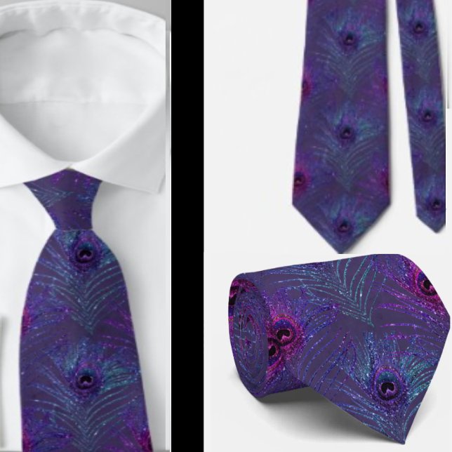 Peacock Feathers Purple Blue Neck Tie Necktie (Creator Uploaded)