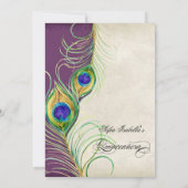 Peacock Feathers Purple Damask Quinceanera Party Invitation (Back)