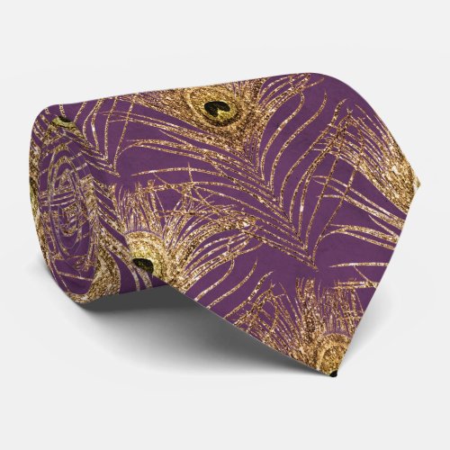 Peacock Feathers Purple Gold Neck Tie Necktie