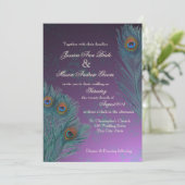 Peacock Feathers Purple Wedding Invitation (Standing Front)