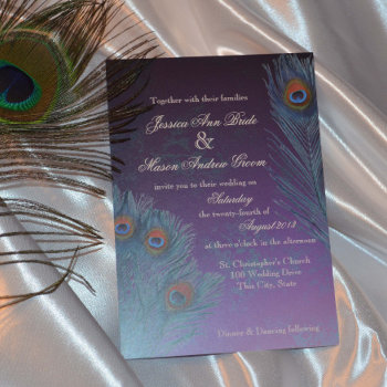 Peacock Feathers Purple Wedding Invitation by weddinghut at Zazzle