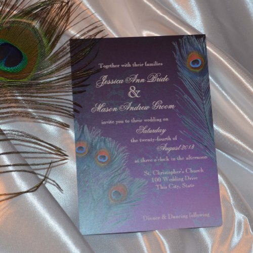 Peacock Feathers Purple Wedding Personalized Announcement