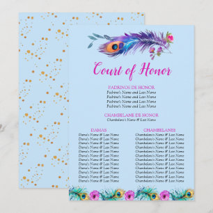 Peacock Feathers Quinceañera Court of Honor Blue Program