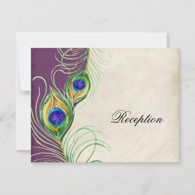 Peacock Feathers Reception Invitation Card (Front)