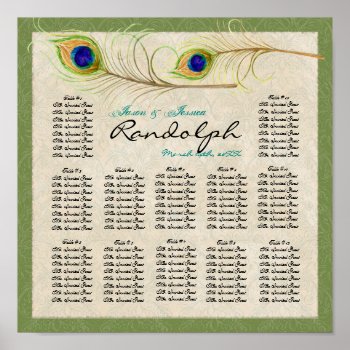 Peacock Feathers Reception Table Seating Chart by AudreyJeanne at Zazzle