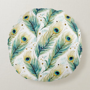 Peacock Feathers Round Pillow