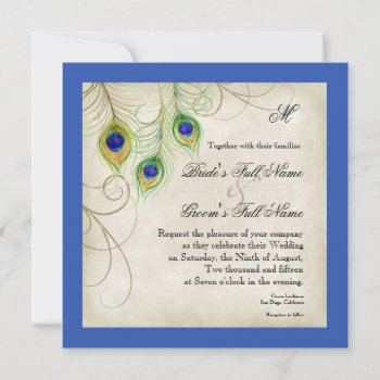 Peacock Feathers Royal Blue Wedding Invitation by AudreyJeanne at Zazzle