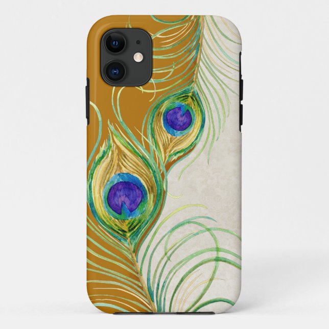 Peacock Feathers Royal Damask Personalized Names Case-Mate iPhone Case (Back)