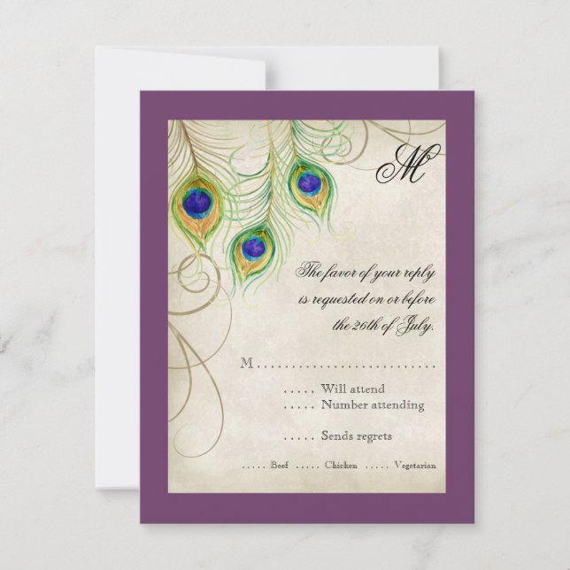 Peacock Feathers RSVP Response Card (Front)