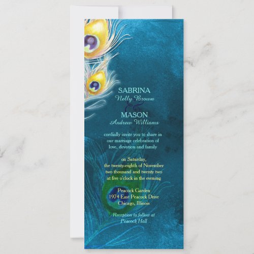 Peacock Feathers Rustic Peacock Blue Wedding Invitation