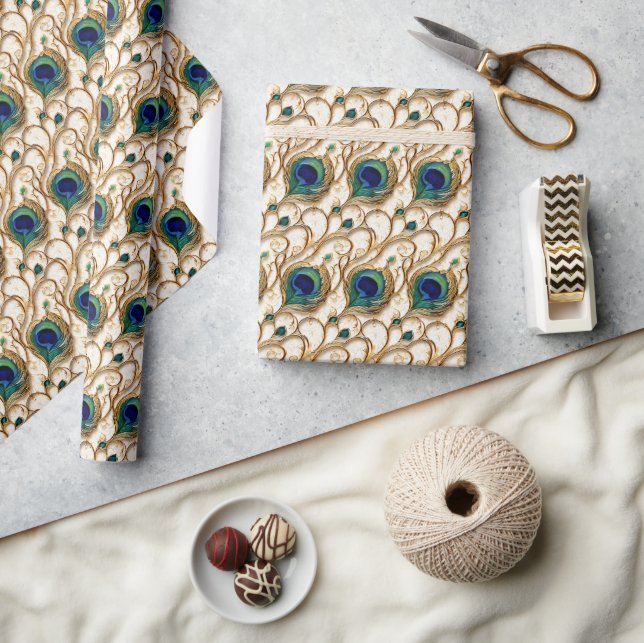 Peacock feathers seamless pattern wedding birthday wrapping paper (Crafts)
