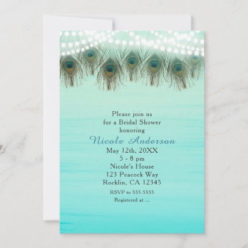 Peacock Feathers  String Lights Rustic Invitation