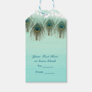 Peacock Feathers & String Lights Rustic Party Gift Tags