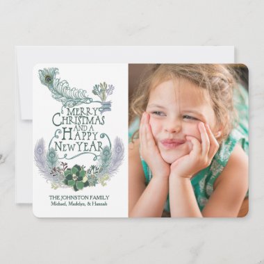 Peacock Feathers Succulents Holiday Photo Card