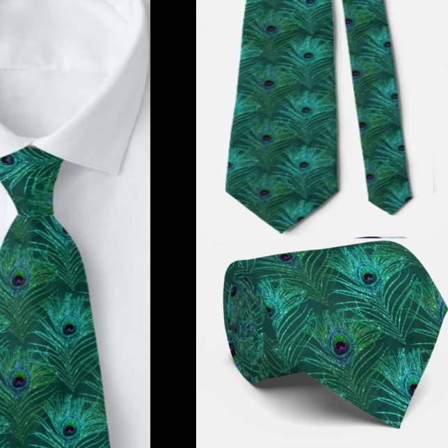 Peacock Feathers Teal Glitter Necktie Neck (Creator Uploaded)