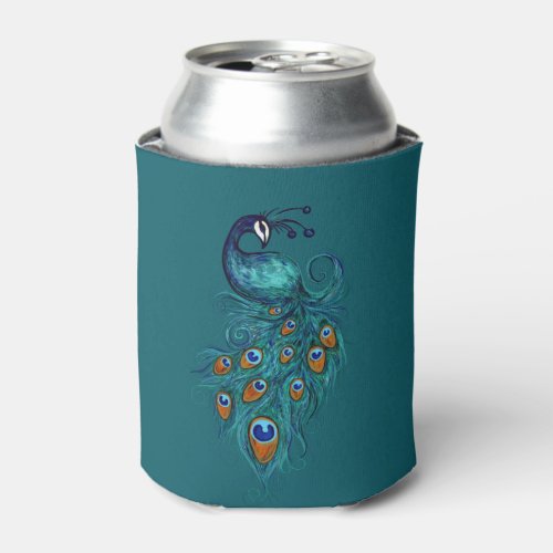 Peacock Feathers Teal Peacocks                     Can Cooler