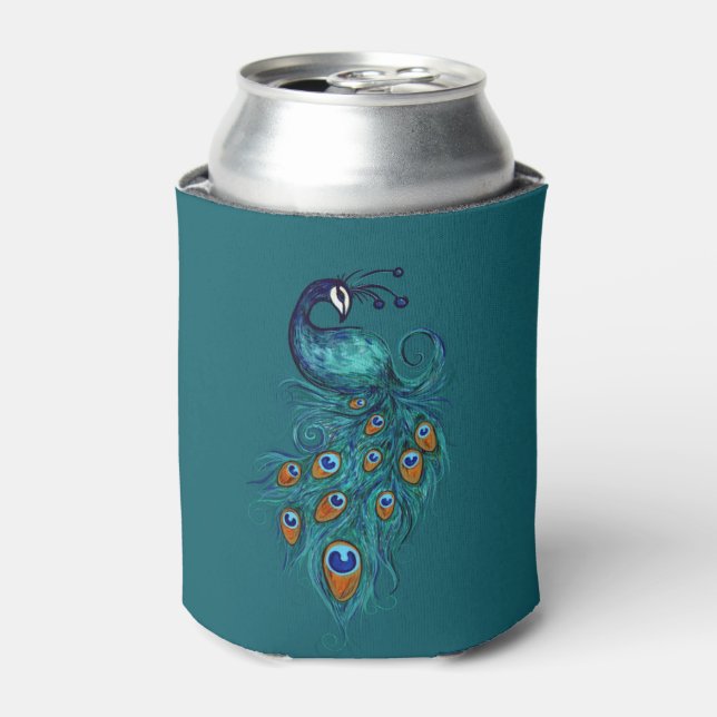 Peacock Feathers Teal Peacocks                     Can Cooler (Can Front)