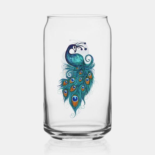 Peacock Feathers Teal Peacocks                     Can Glass (Front)