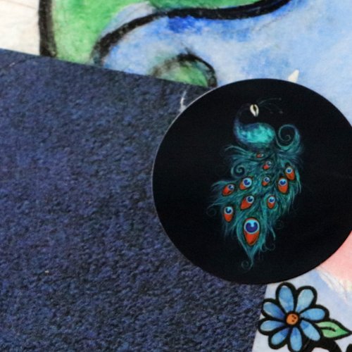 Peacock Feathers Teal Peacocks                     Classic Round Sticker