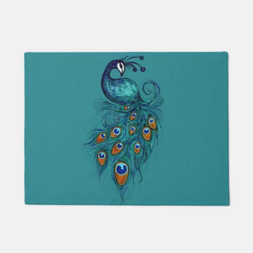 Peacock Feathers Teal Peacocks        Doormat