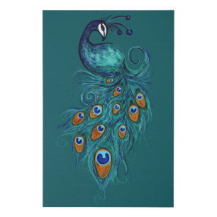 Peacock Feathers Teal Peacocks Faux Canvas Print