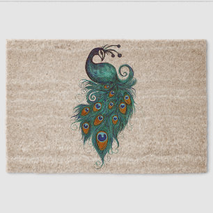Peacock Feathers Teal Peacocks      Fiber Doormat