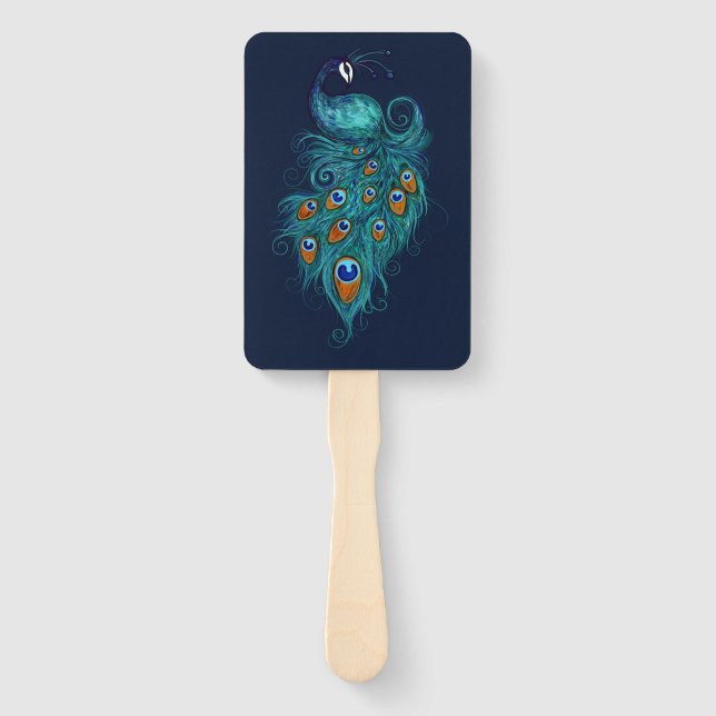 Peacock Feathers Teal Peacocks      Hand Fan (Front)