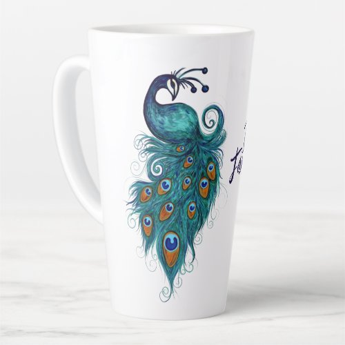 Peacock Feathers Teal Peacocks                 Latte Mug