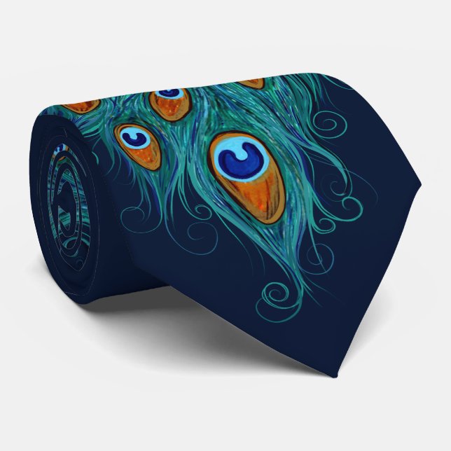 Peacock Feathers Teal Peacocks   Neck Tie (Rolled)
