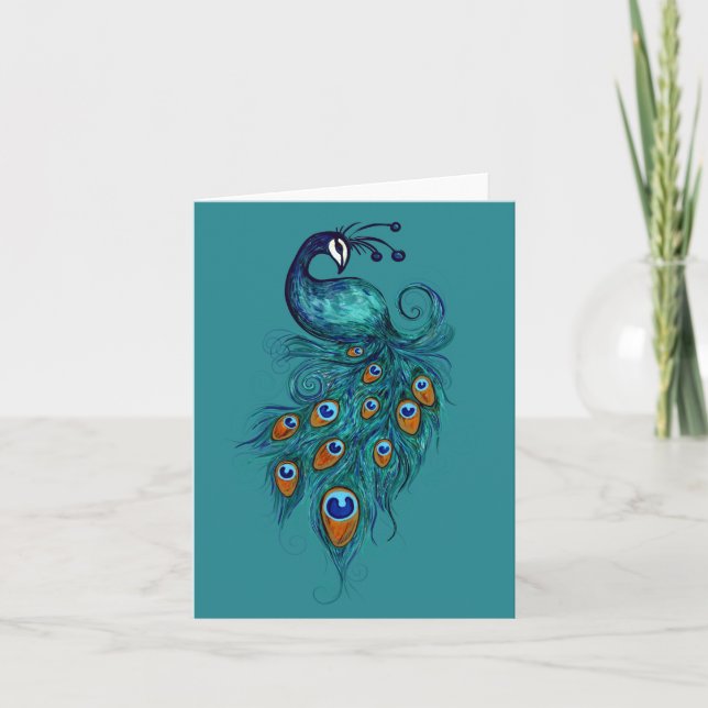Peacock Feathers Teal Peacocks        Note Card (Front)