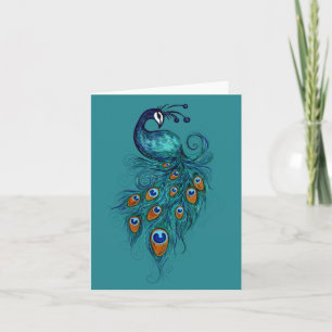Peacock Feathers Teal Peacocks Note Card