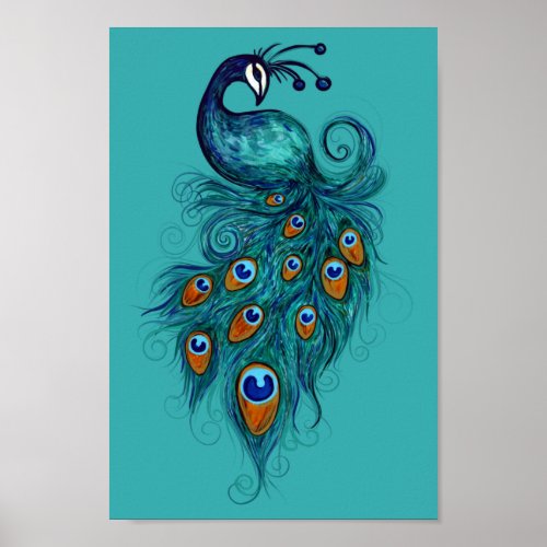 Peacock Feathers Teal Peacocks                     Poster