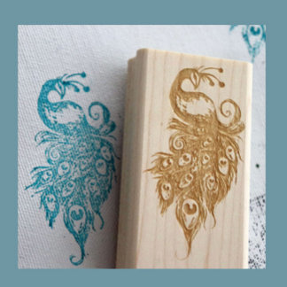 Peacock Feathers Teal Peacocks Rubber Stamp