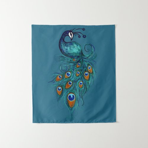 Peacock Feathers Teal Peacocks                     Tapestry
